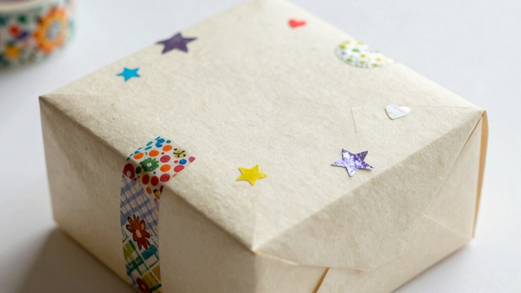 decorative stickers and washi tape elevate gift boxes