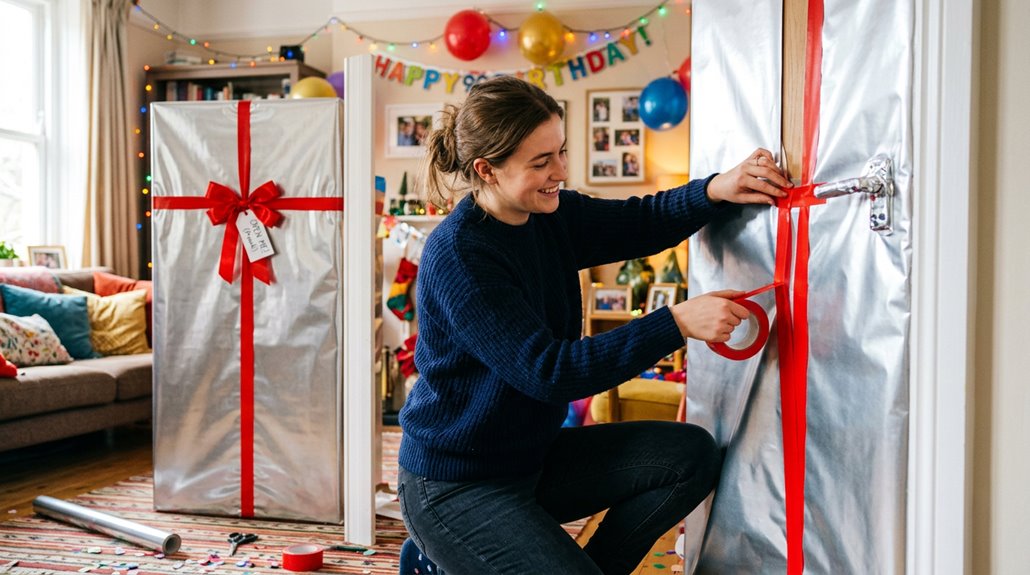 door wrapping party prank tutorial