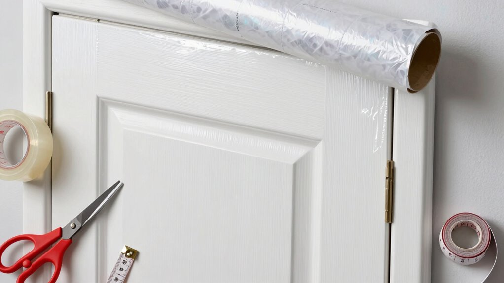 door wrapping wide paper tape scissors