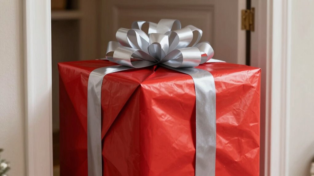 gift wrapped door welcomes warmly